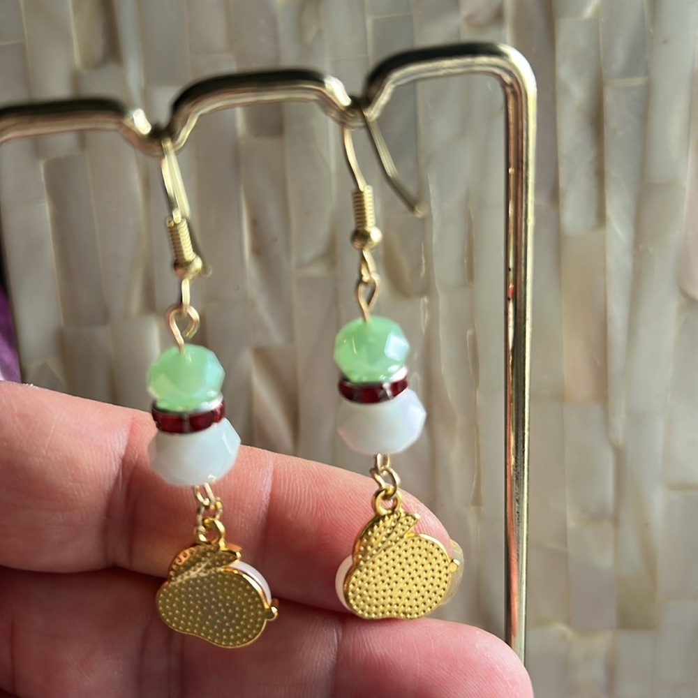 Elegant Gold and White Rabbit Dangle Earrings - Picture 3 of 3